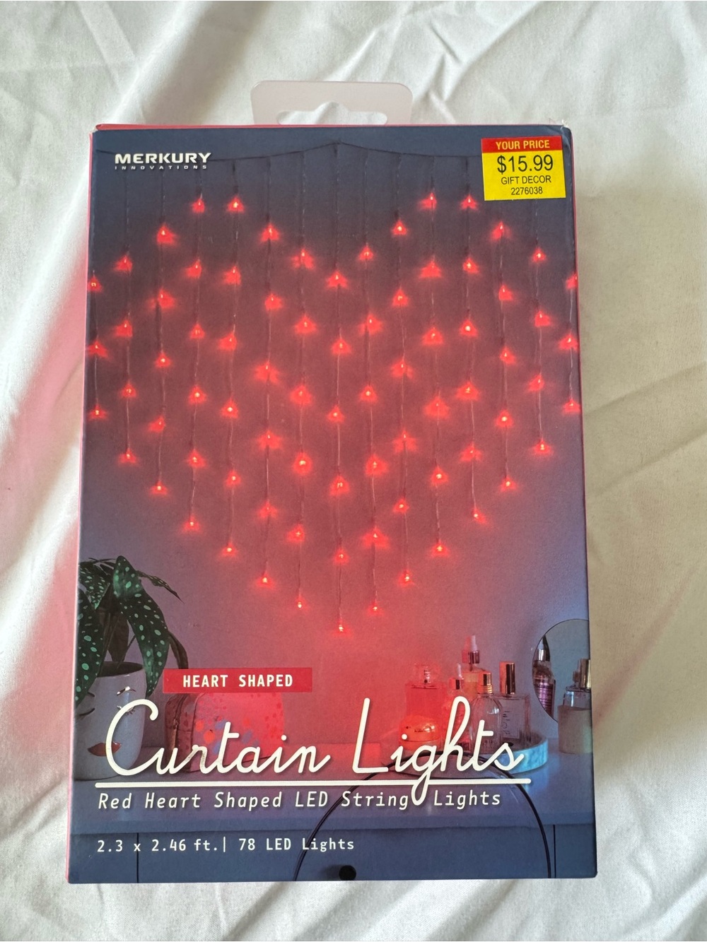 Merkury Innovations Red Heart Curtain LED String Lights